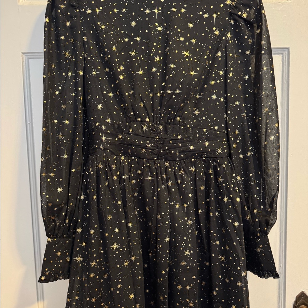 Aqua Black and Gold Bishop Sleeve Dress